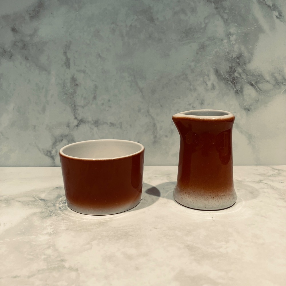 Vintage Syracuse China Syralite Burnt Orange Creamer and Sugar Bowl Set